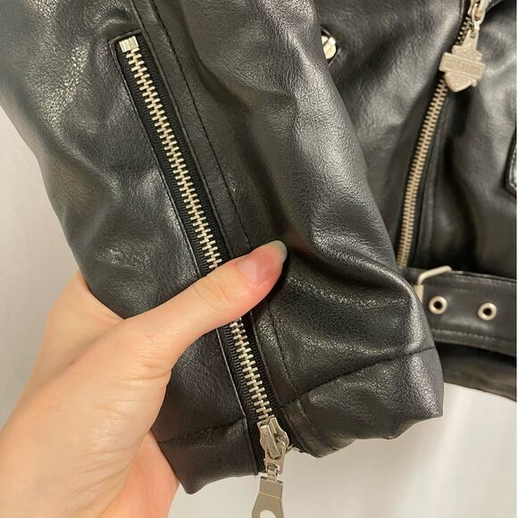 HARLEY DAVIDSON Child Motorcycle Leather Jacket Size 6 Black Zipper Pockets - Picture 6 of 12
